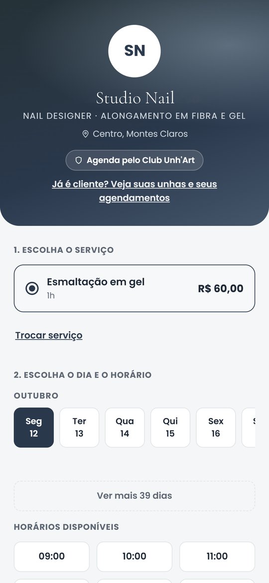 Página do link de agendamento com os dias do mês e os horários livres