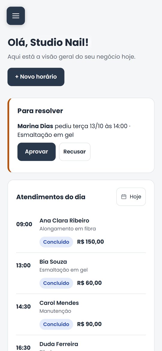 Tela Visão geral do Club: saudação, faixa Para resolver com um pedido novo e os lembretes, e os atendimentos do dia